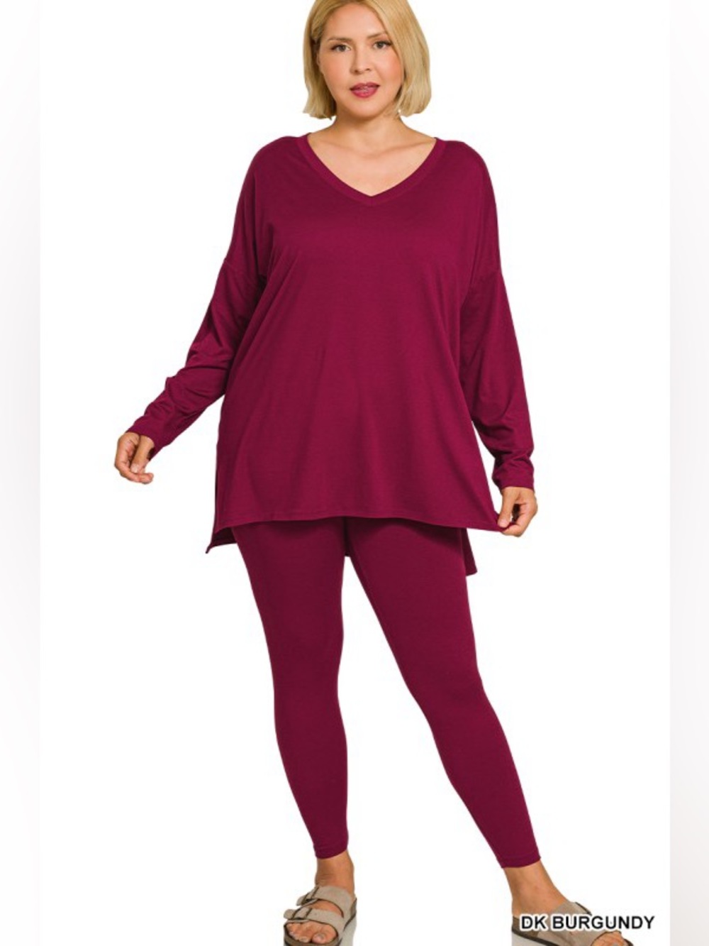Plus Size Dark Burgundy Brushed Microfiber Tunic & Leggings Set
